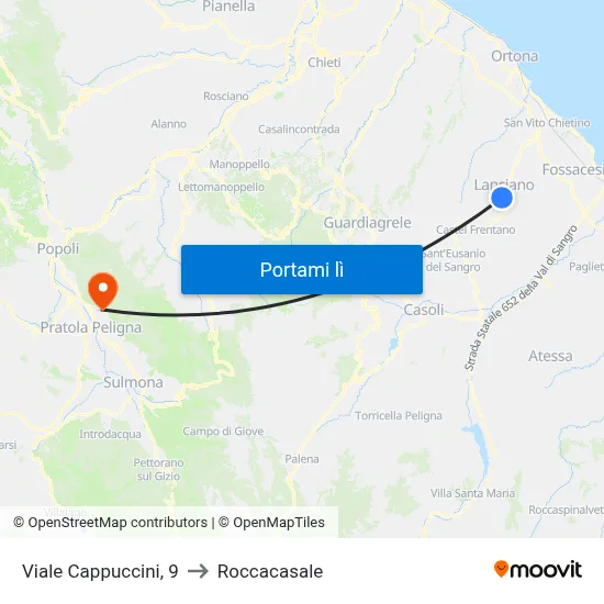 Viale Cappuccini, 9 to Roccacasale map
