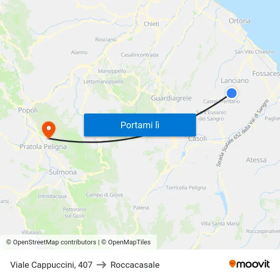 Viale Cappuccini, 407 to Roccacasale map