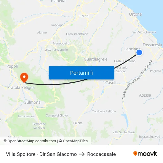 Villa Spoltore - Dir San Giacomo to Roccacasale map