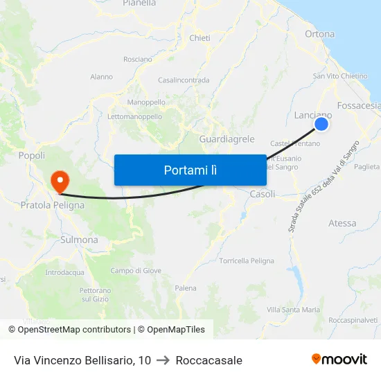 Via Vincenzo Bellisario, 10 to Roccacasale map
