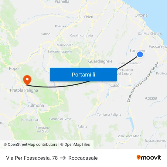 Via Per Fossacesia, 78 to Roccacasale map