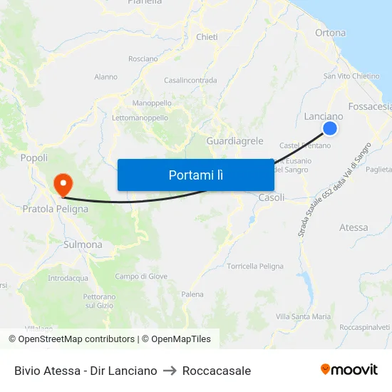 Bivio Atessa - Dir Lanciano to Roccacasale map