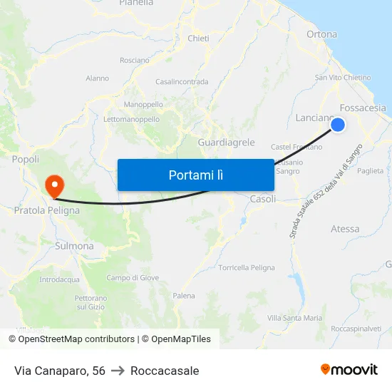 Via Canaparo, 56 to Roccacasale map