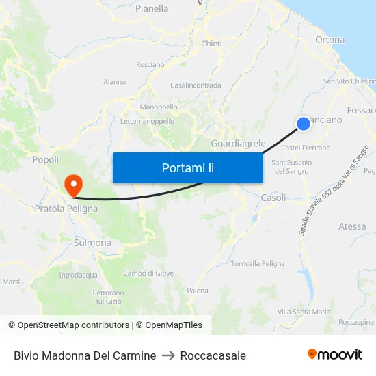 Bivio Madonna Del Carmine to Roccacasale map