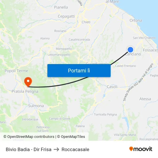 Bivio Badia - Dir Frisa to Roccacasale map