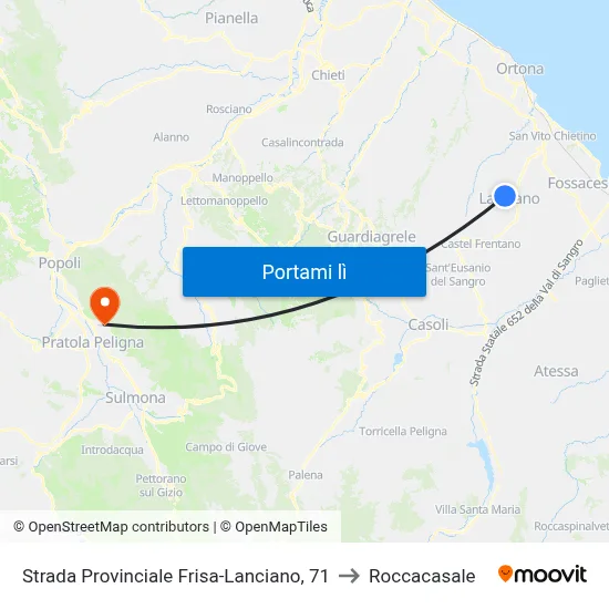 Strada Provinciale Frisa-Lanciano, 71 to Roccacasale map