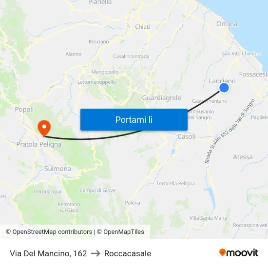 Via Del Mancino, 162 to Roccacasale map