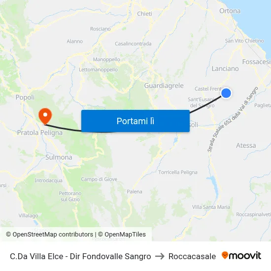 C.Da Villa Elce - Dir Fondovalle Sangro to Roccacasale map