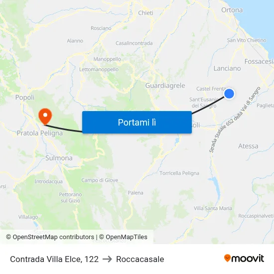 Contrada Villa Elce, 122 to Roccacasale map