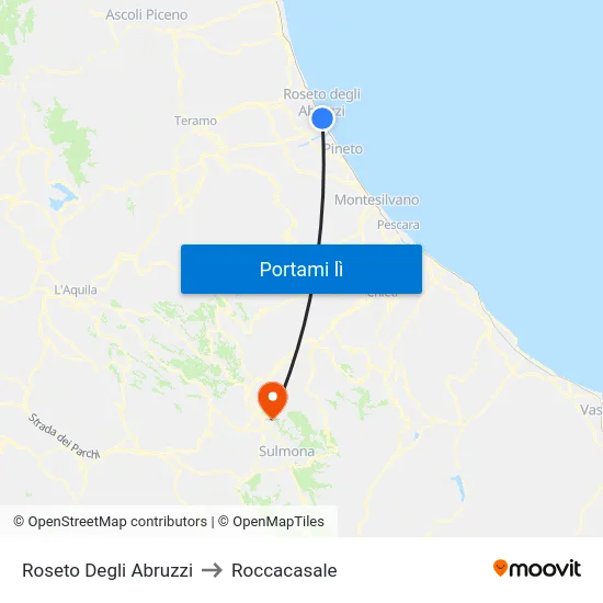 Roseto Degli Abruzzi to Roccacasale map