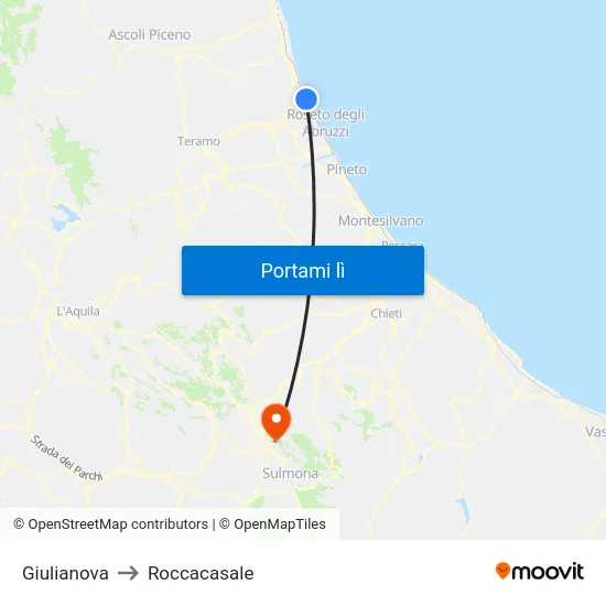 Giulianova to Roccacasale map