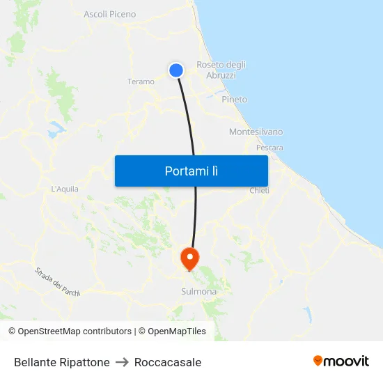 Bellante Ripattone to Roccacasale map