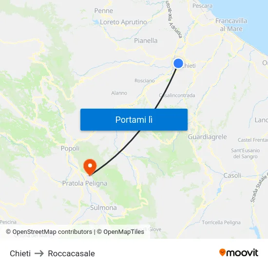 Chieti to Roccacasale map