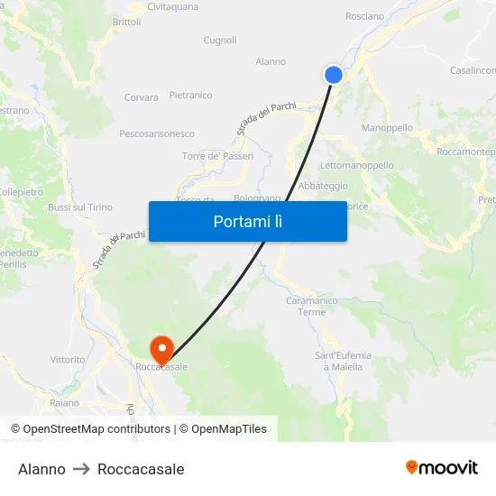 Alanno to Roccacasale map
