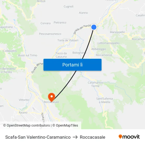 Scafa-San Valentino-Caramanico to Roccacasale map