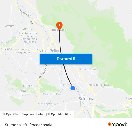 Sulmona to Roccacasale map