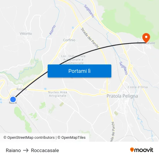 Raiano to Roccacasale map