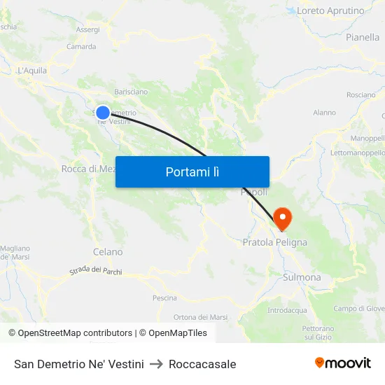 San Demetrio Ne' Vestini to Roccacasale map