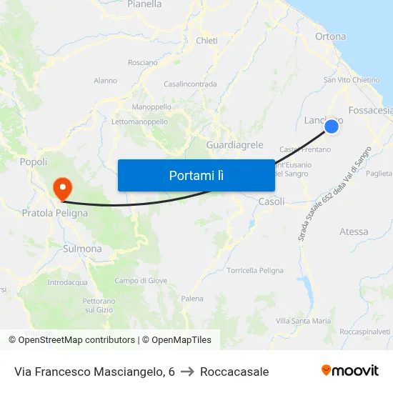 Via Francesco Masciangelo, 6 to Roccacasale map