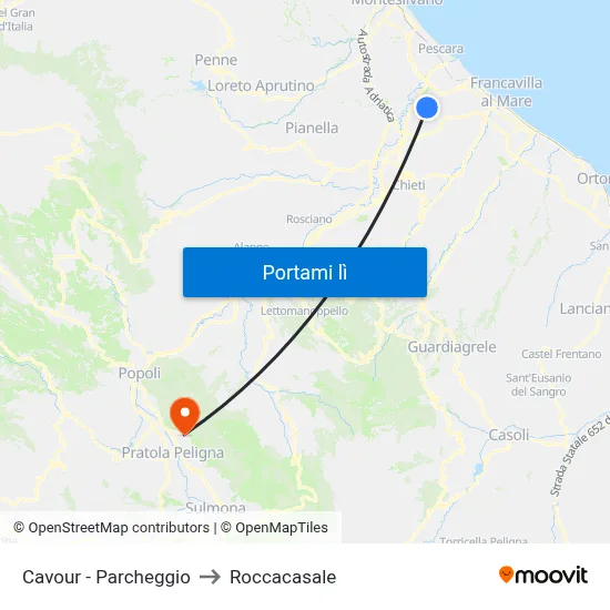Cavour - Parcheggio to Roccacasale map