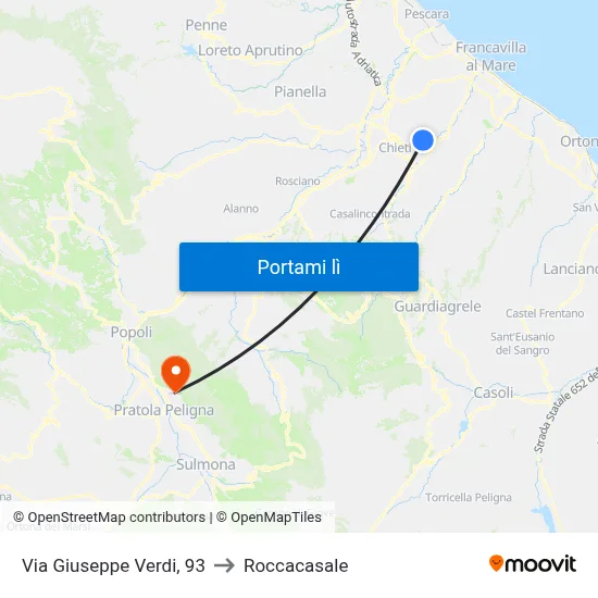 Via Giuseppe Verdi, 93 to Roccacasale map
