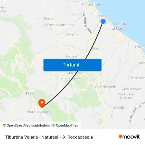 Tiburtina Valeria - Naturasì to Roccacasale map