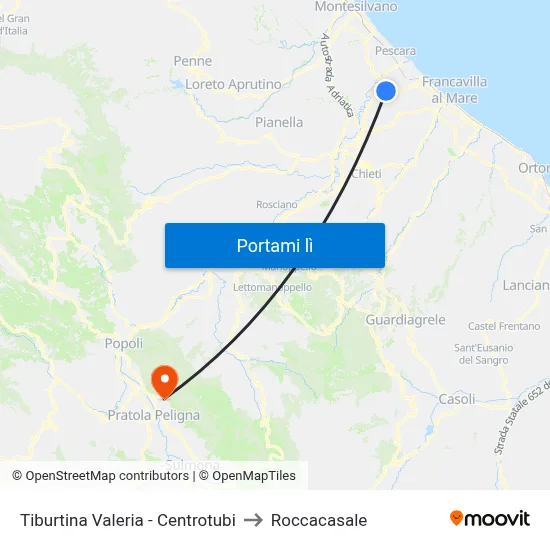 Tiburtina Valeria - Centrotubi to Roccacasale map