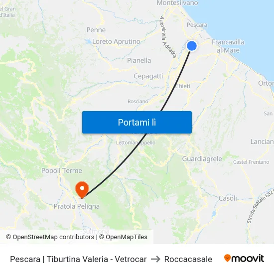 Pescara | Tiburtina Valeria - Vetrocar to Roccacasale map