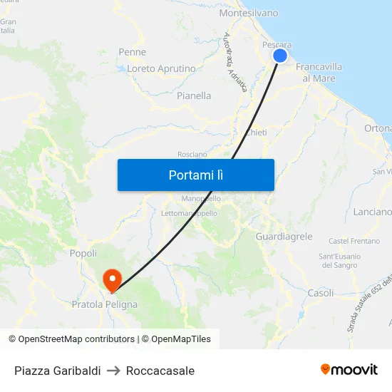 Piazza Garibaldi to Roccacasale map