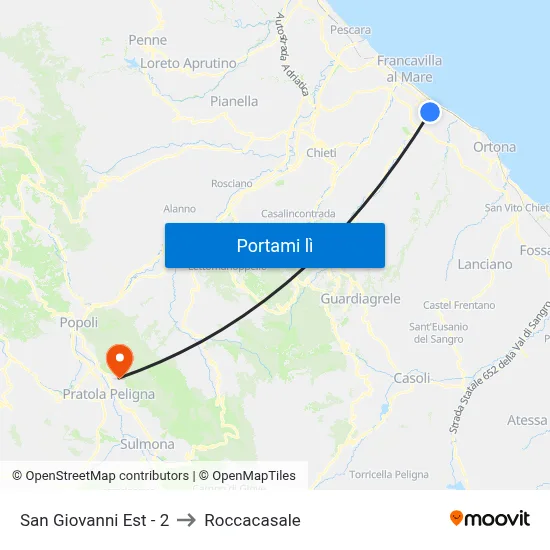 San Giovanni Est - 2 to Roccacasale map