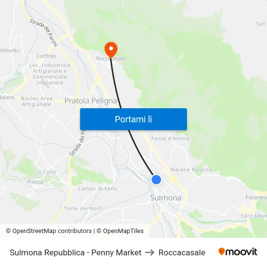 Sulmona Repubblica - Penny Market to Roccacasale map