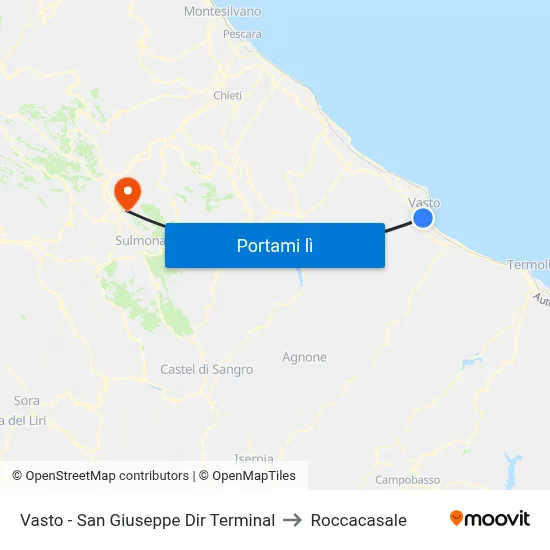 Vasto - San Giuseppe Dir Terminal to Roccacasale map