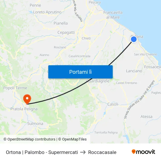 Ortona | Palombo - Supermercati to Roccacasale map