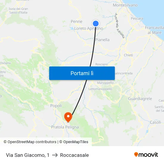Via San Giacomo, 1 to Roccacasale map