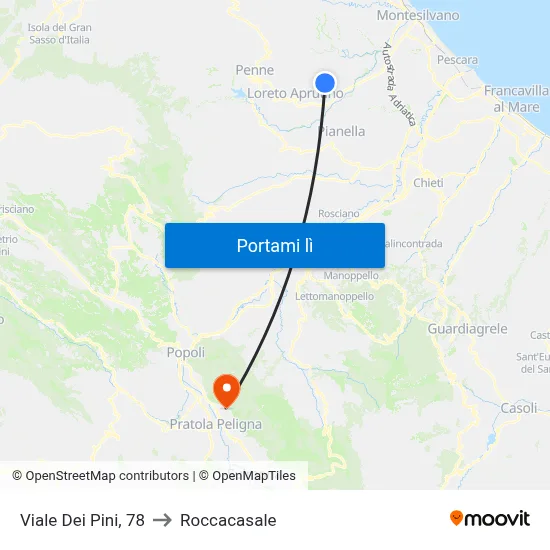 Viale Dei Pini, 78 to Roccacasale map
