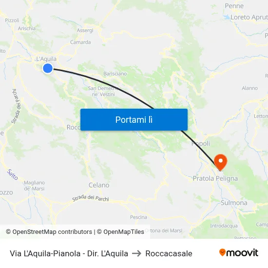 Via L'Aquila-Pianola - Dir. L'Aquila to Roccacasale map
