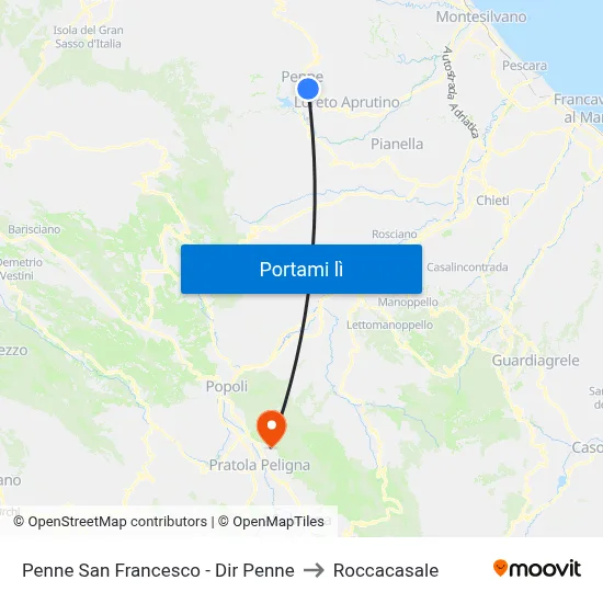Penne San Francesco - Dir Penne to Roccacasale map