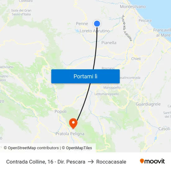 Contrada Colline, 16 - Dir. Pescara to Roccacasale map
