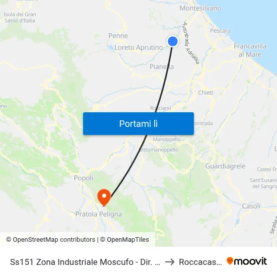 Ss151 Zona Industriale Moscufo - Dir. Penne to Roccacasale map