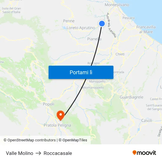 Valle Molino to Roccacasale map