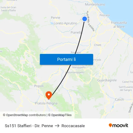 Ss151 Staffieri - Dir. Penne to Roccacasale map
