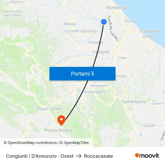 Congiunti | D'Annunzio - Ovest to Roccacasale map