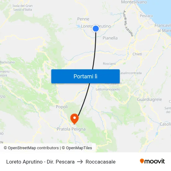Loreto Aprutino - Dir. Pescara to Roccacasale map