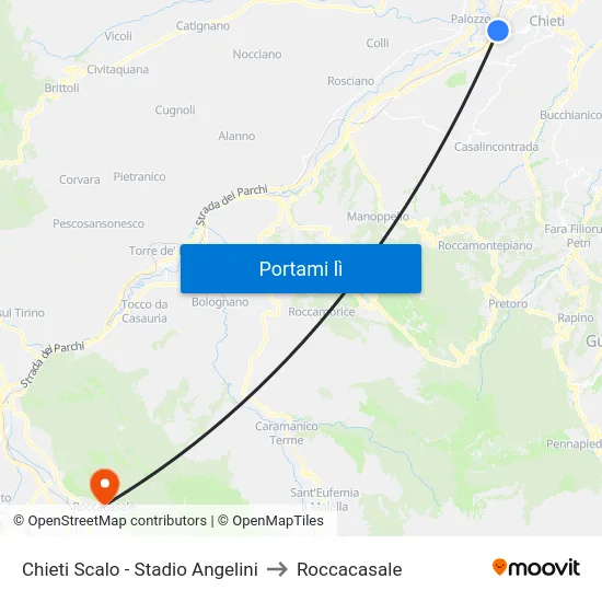 Chieti Scalo - Stadio Angelini to Roccacasale map