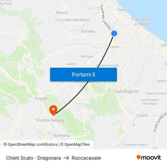 Chieti Scalo - Dragonara to Roccacasale map