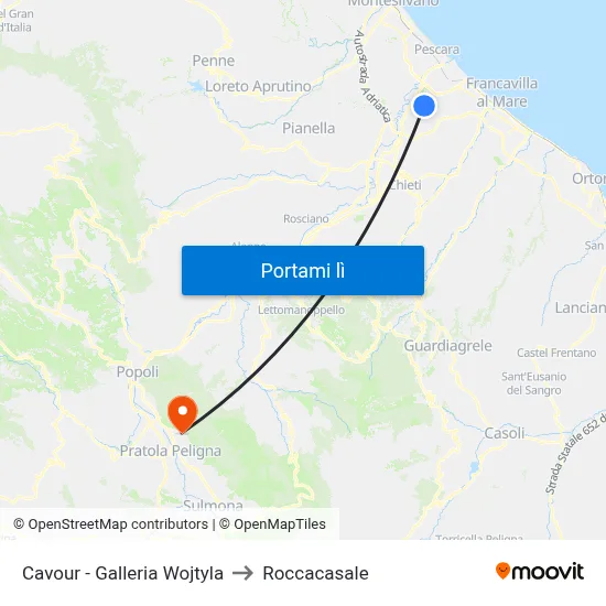 Cavour - Galleria Wojtyla to Roccacasale map