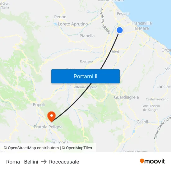 Roma - Bellini to Roccacasale map
