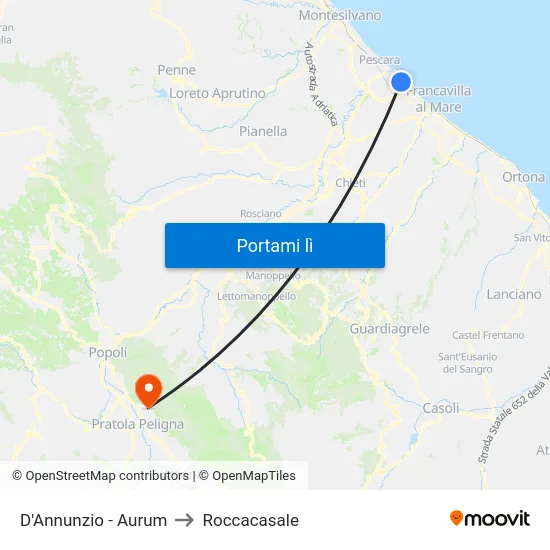 D'Annunzio - Aurum to Roccacasale map