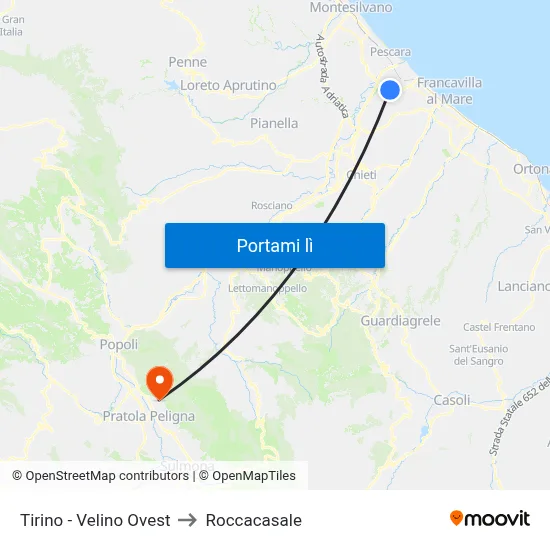 Tirino - Velino Ovest to Roccacasale map