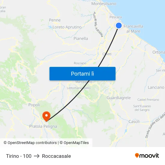 Tirino - 100 to Roccacasale map